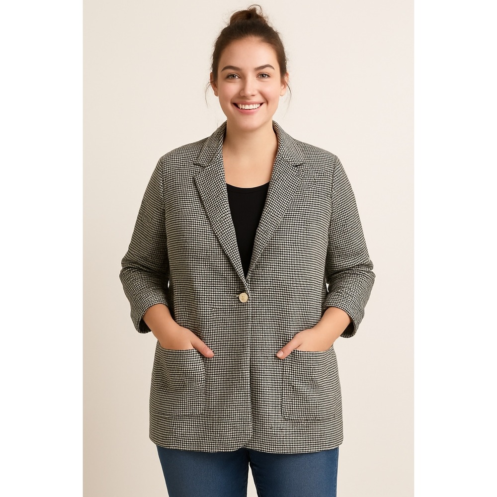 Sanctuary Women's Houndstooth Blazer Jacket Size Large 1-Button Black‎ White